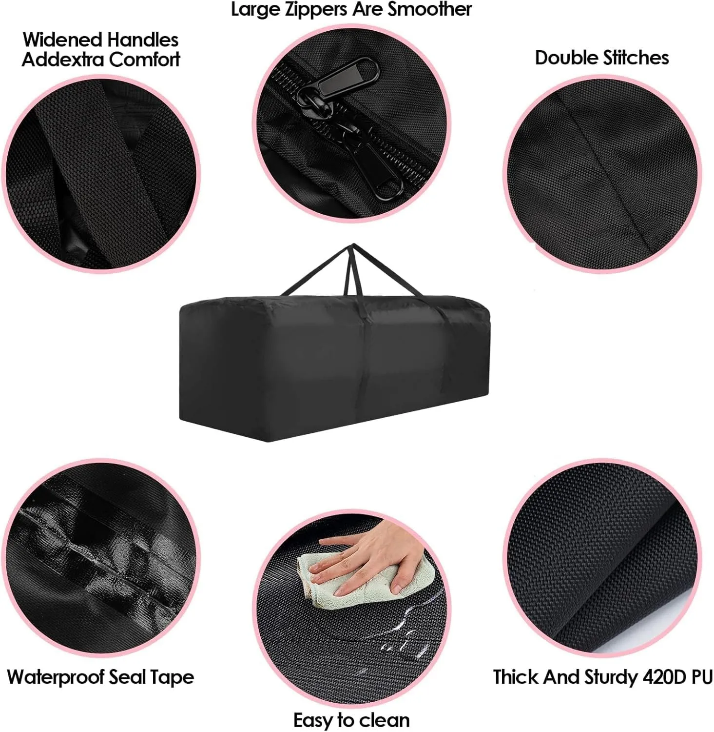 K-Musculo Outdoor Cushion Storage Bag, Waterproof Upgrade 600D PVC with Handles Protective Zipper,Patio Cushion Storage Bag(Black 68" x 30" x 20")