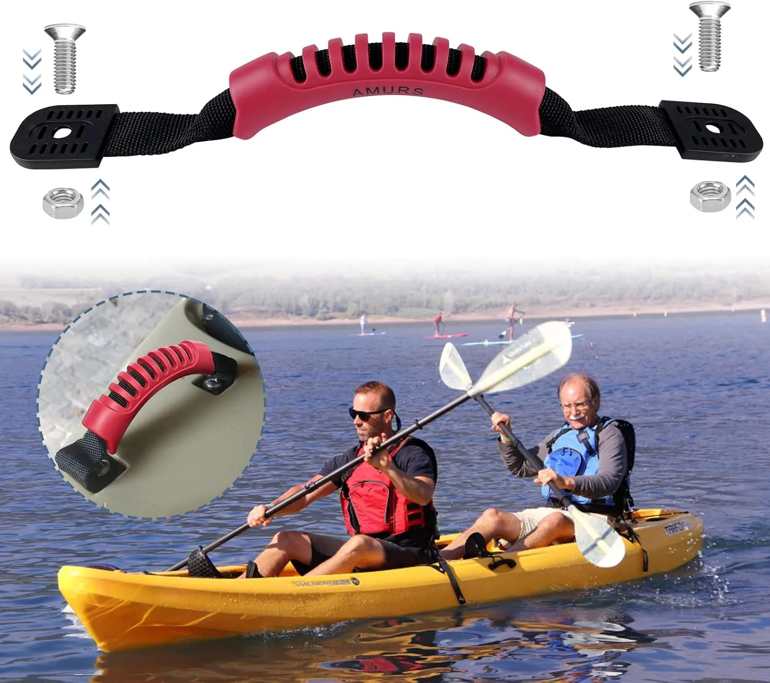 Kayak Carry Handles Kayak Accessory Kayak Scupper Plug kayak handles replacement and T-Handle with 8 Feet Bungee Cord Tri-Grip Rivet Pad Eyes Kit Kayak Parts for Lifetime,Ocean,Emotion Canoe Boat