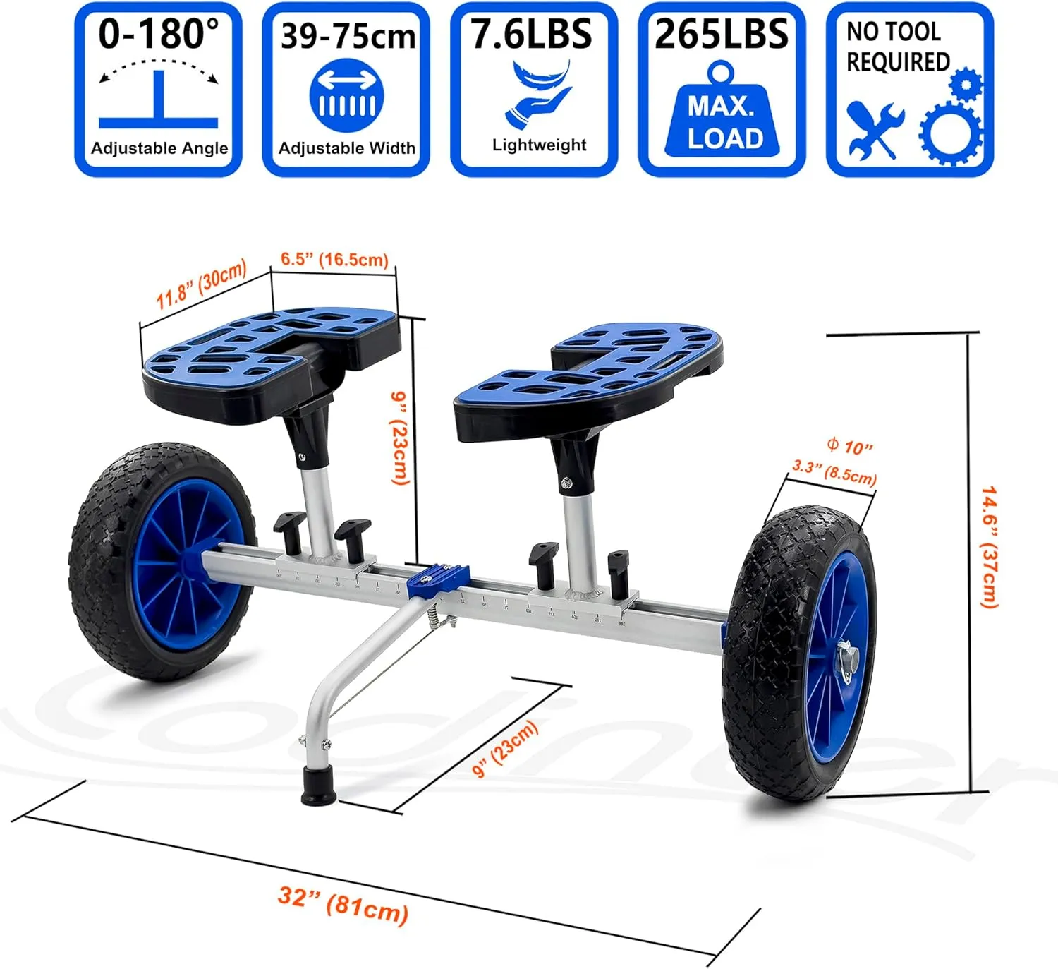 Kayak Cart, Heavy-Duty Kayak Cart Dolly Canoe Trolley Wheels for Paddleboard Kayaks SUP Transport