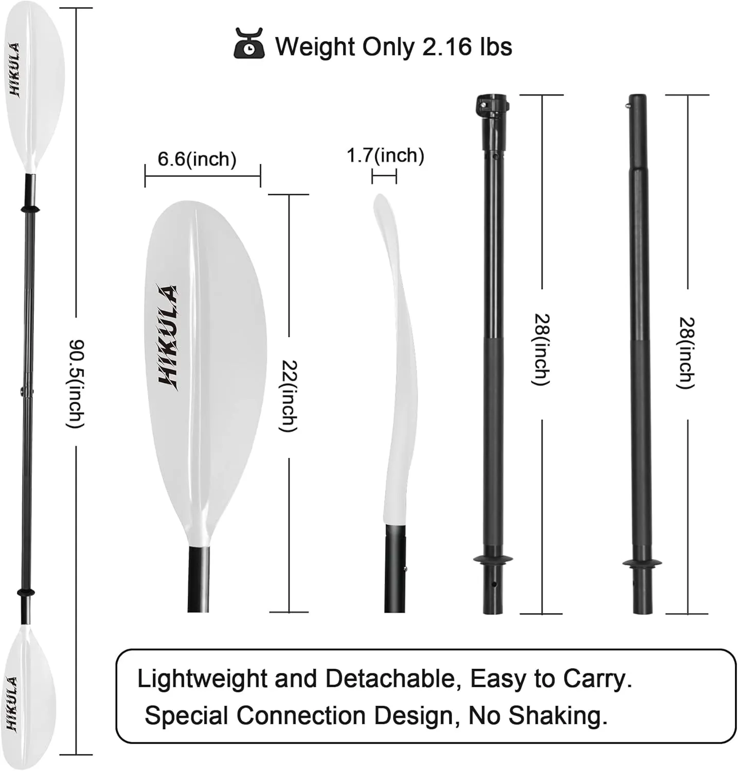 Kayak Paddle 4 Pieces Aluminum Shaft and PP Blade Floating 86.6in/220cm, 90.5inch/230cm Lightweight Oars