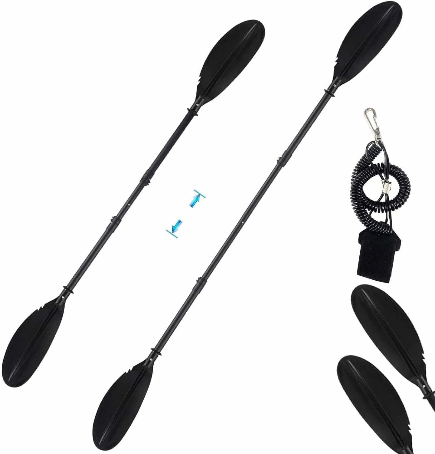 Kayak Paddle, 70inch to 95inch Telescopic Canoe Paddle Boat Oars Adjustable for Fishing Adults with Kayak Paddles Leash Made of Steel Material Sturdy Black