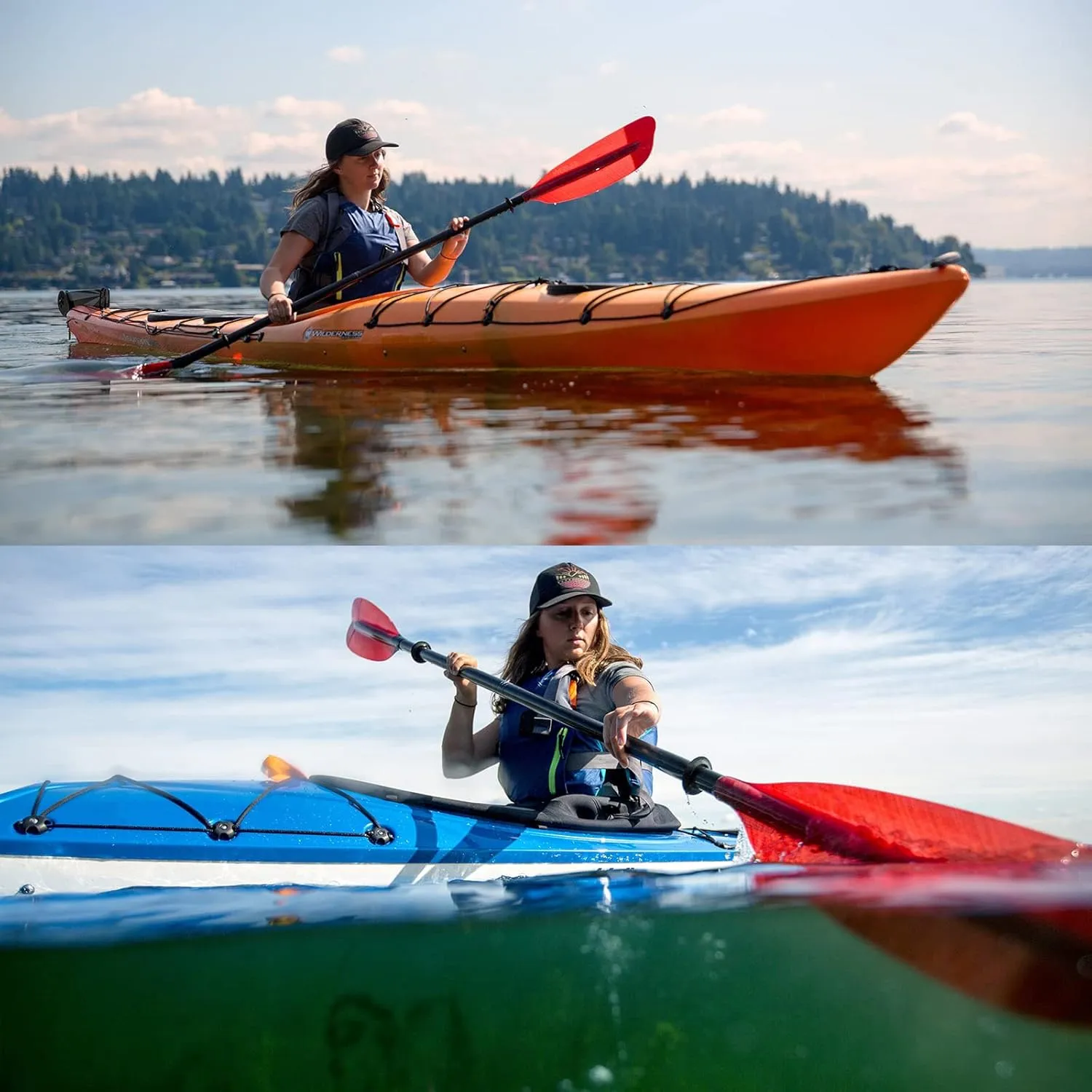 Kayak Paddle Premium Carbon Shaft and Gradient Full Fiberglass Blade, Lightweight Adjustable Carbon Fiber Kayaking Oars, 230-240 cm/90-94 inches, Colorful Series