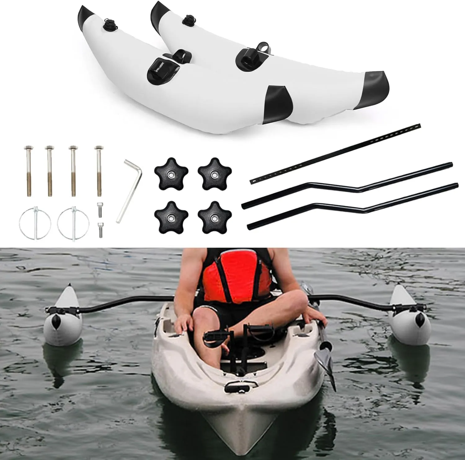 Kayak PVC Inflatable Outrigger Float with Sidekick Arms Rod Kayak Boat Fishing Standing Float Stabilizer System Kit