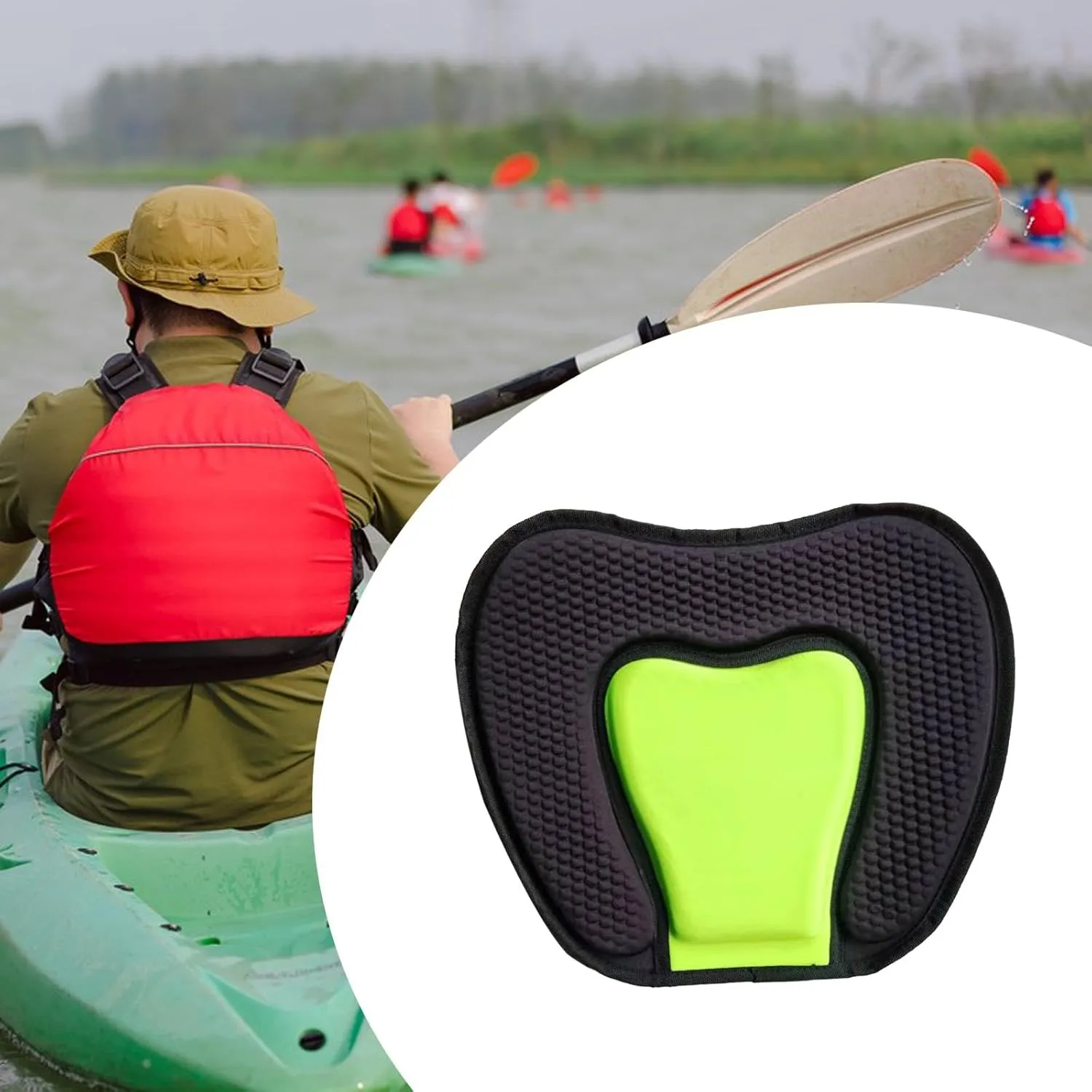 Kayak Seat Cushion Seat Pad EVA Lightweight Single Person Thick Padded Kayak Accessory Support for Drifting Fishing Boating, Green and Black