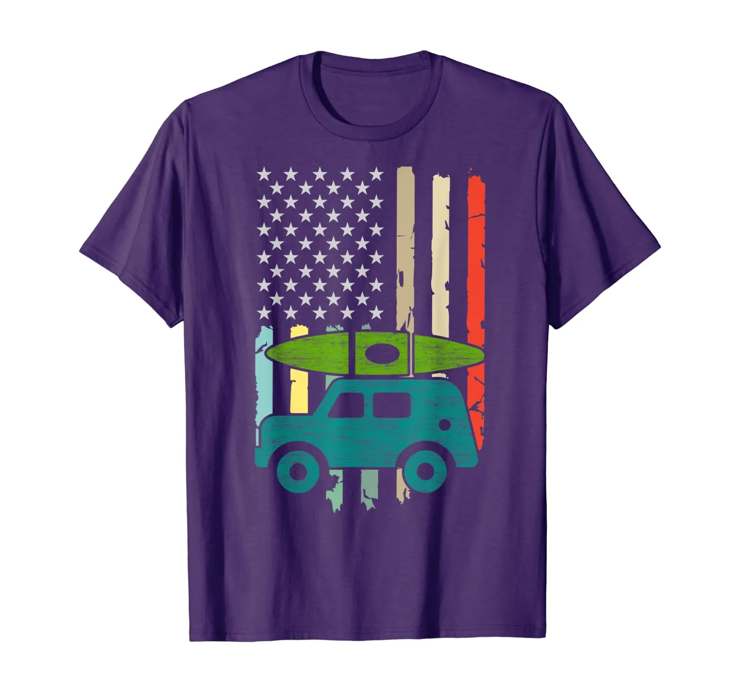 Kayaking Gift Colorful American Flag Kayak Lovers T-Shirt