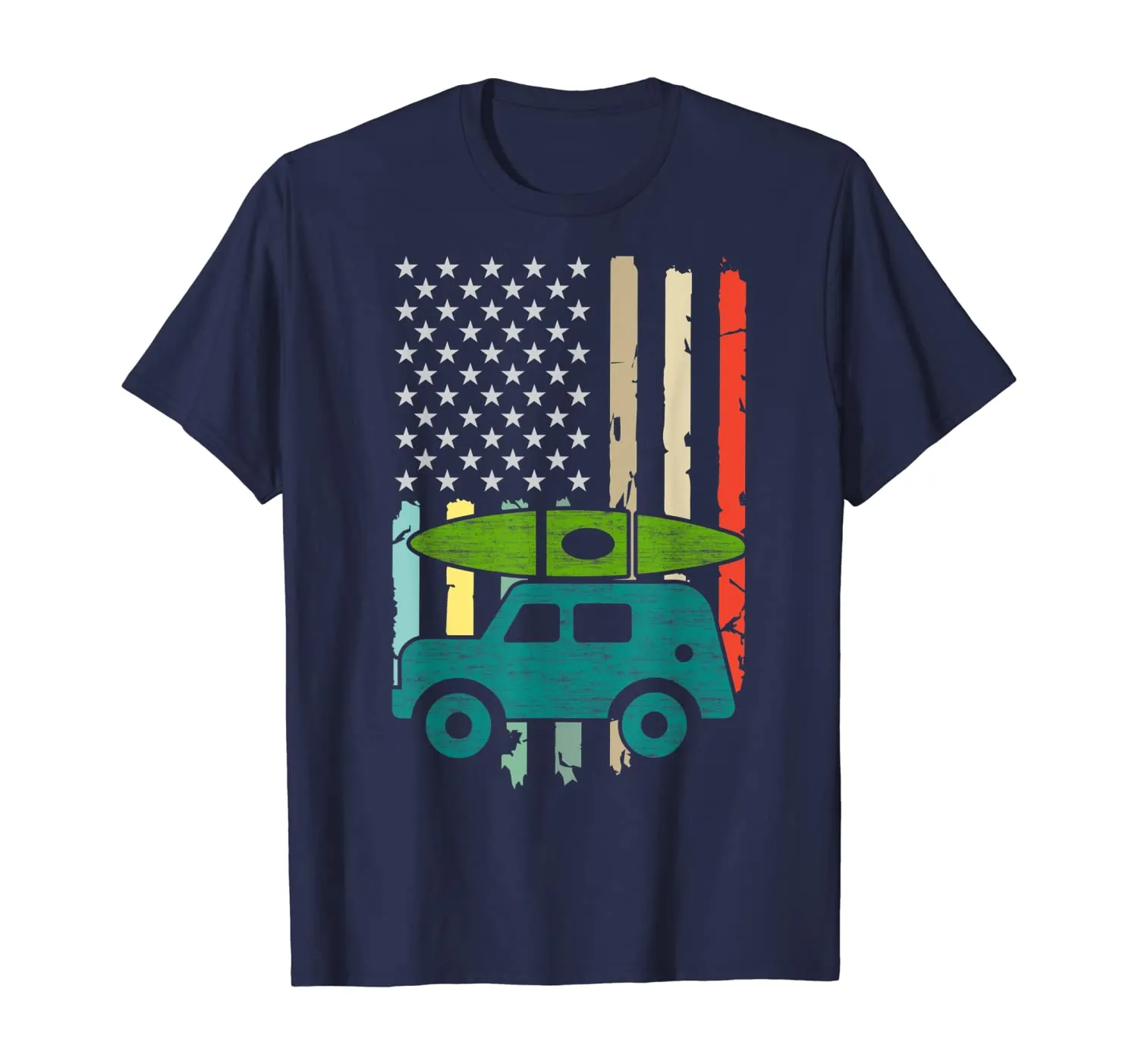 Kayaking Gift Colorful American Flag Kayak Lovers T-Shirt