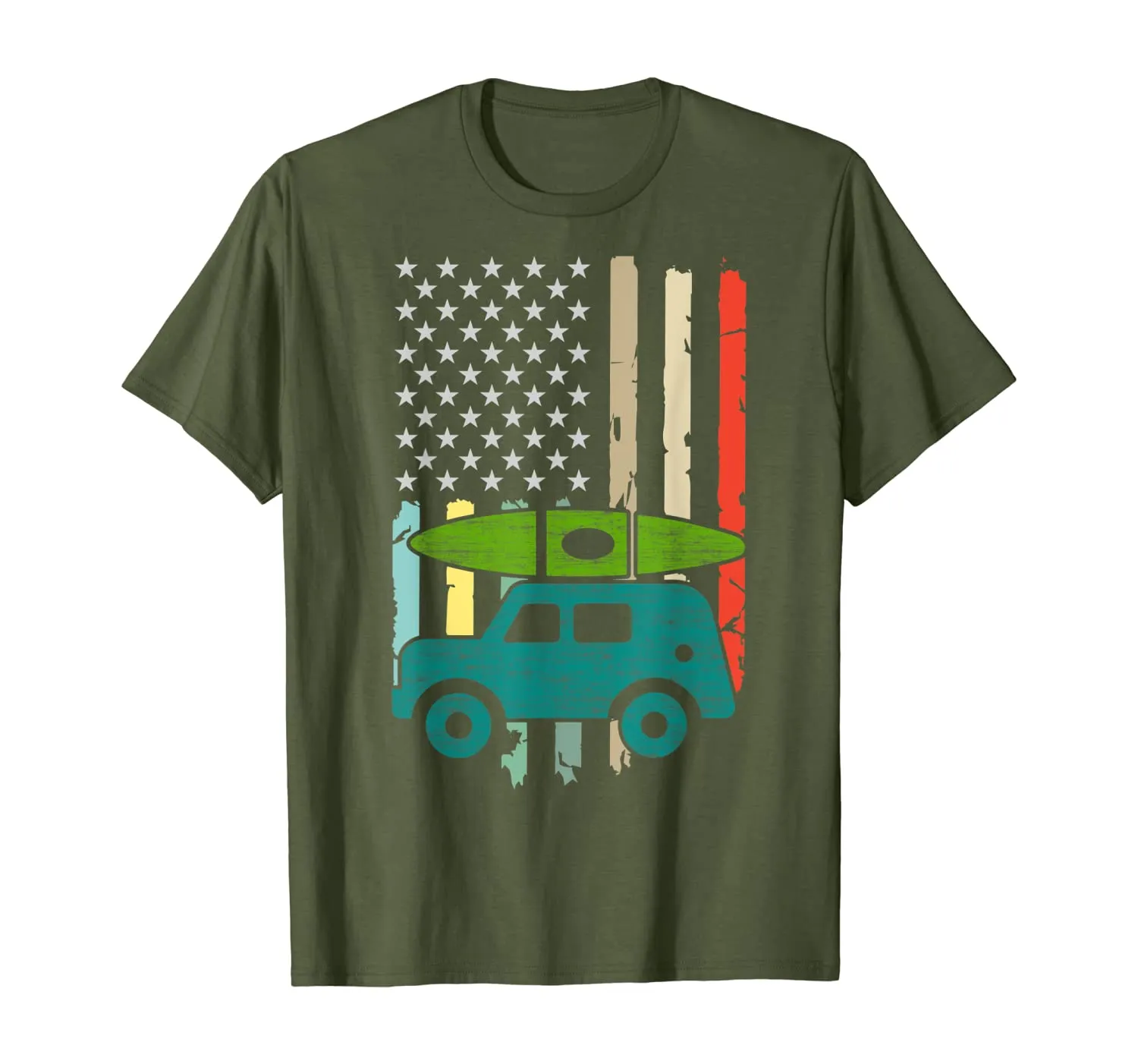 Kayaking Gift Colorful American Flag Kayak Lovers T-Shirt