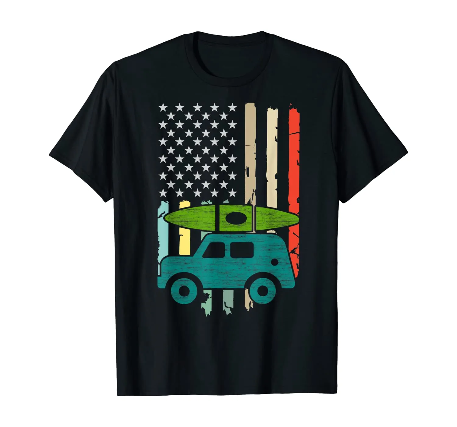 Kayaking Gift Colorful American Flag Kayak Lovers T-Shirt