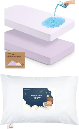 KeaBabies 2-Pack Waterproof Baby Crib Mattress Protector Cover and Toddler Pillow for Boys, Girls - Soft Cotton Protector for Kids Mattress - Kiddy Pillow for Sleeping
