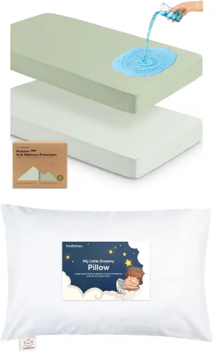 KeaBabies 2-Pack Waterproof Baby Crib Mattress Protector Cover and Toddler Pillow for Boys, Girls - Soft Cotton Protector for Kids Mattress - Kiddy Pillow for Sleeping