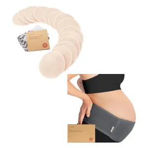 KeaBabies Nursing Breast Pads and Pregnancy Belly Support Band - 14 Washable Pads   Wash Bag - Belly Bands for Pregnant Women - Breastfeeding Nipple Pad for Maternity