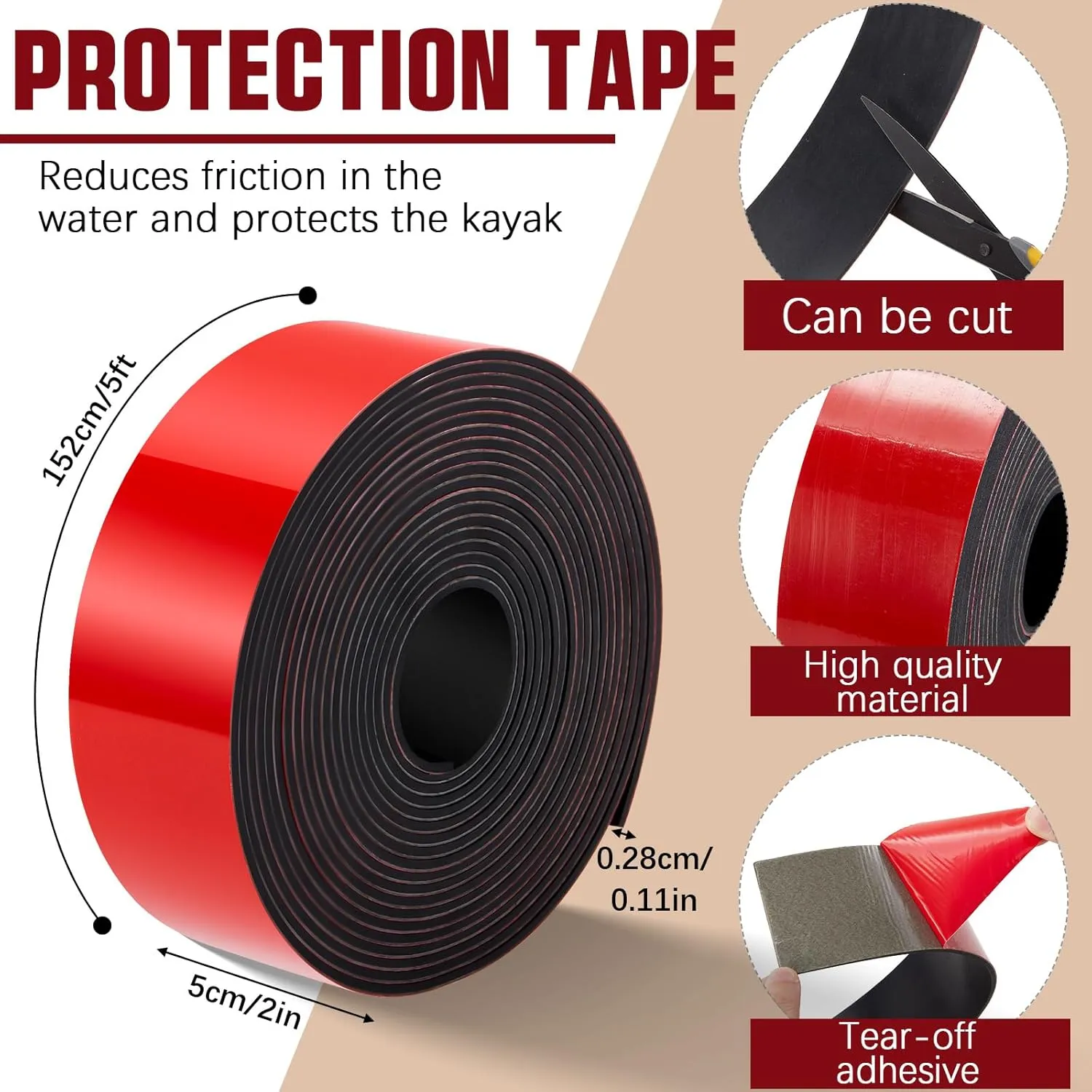 Keel Guard Self Adhesive DIY Kayak Keel Guard for Fiberglass Boat Protector Tape for Aluminum Boat Canoe Hull, Help Prevent Scratches Damage Scars from Rocks Oyster Beds, Black