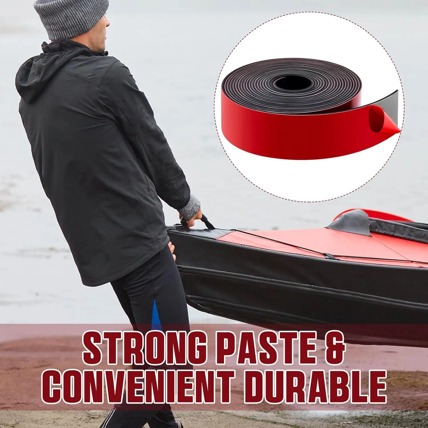 Keel Guard Self Adhesive DIY Kayak Keel Guard for Fiberglass Boat Protector Tape for Aluminum Boat Canoe Hull, Help Prevent Scratches Damage Scars from Rocks Oyster Beds, Black