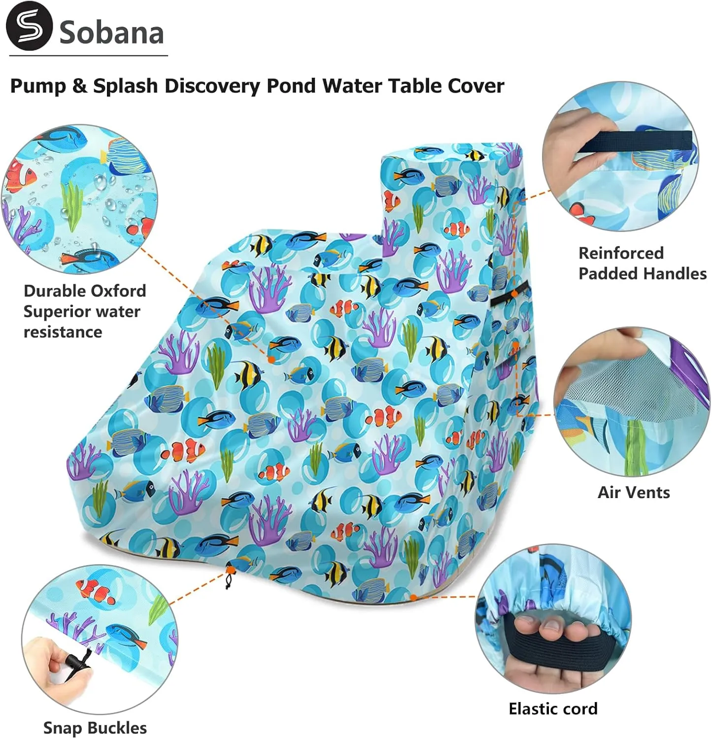 Kids Water Table Cover for Pump & Splash Discovery Pond Water Table,Waterproof Dust Proof Anti-UV Outdoor Kids Water Sensory Table Pool Cover(Cover only,Ocean World)