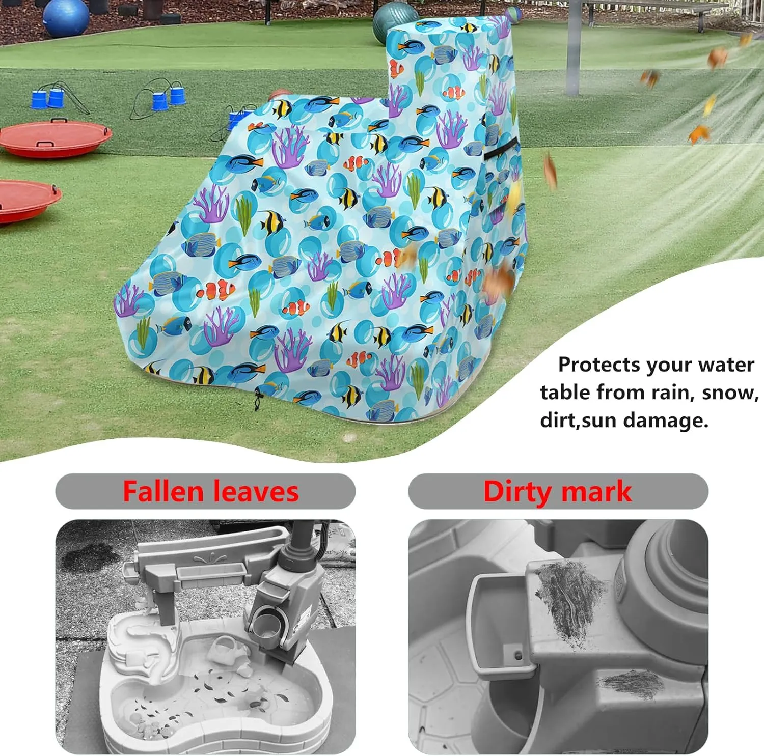 Kids Water Table Cover for Pump & Splash Discovery Pond Water Table,Waterproof Dust Proof Anti-UV Outdoor Kids Water Sensory Table Pool Cover(Cover only,Ocean World)