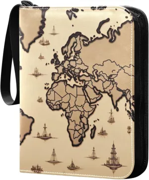 Kigai Brown Map Card Binder - 400 Pockets Card Holder with 50 Sleeves, Trading Card Album Folder for Boys Girls