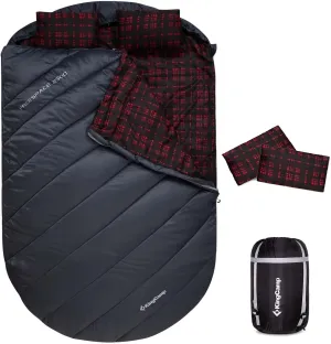 KingCamp Double Sleeping Bag for Adults, Queen Size 2 Person XXL Flannel Sleeping Bag, Waterproof Lightweight Flannel Quilt with 2 Pillows, Perfect for Couples Family Camping Hiking