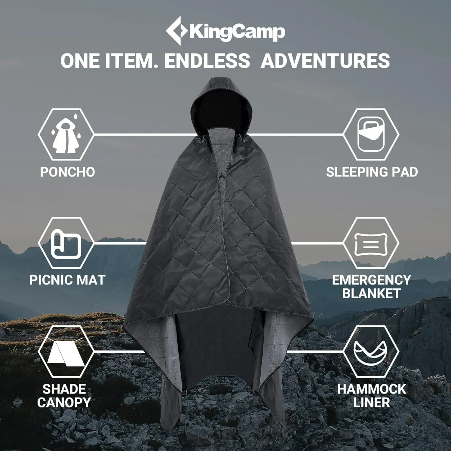 KingCamp Hooded Stadium Blanket - Waterproof & Windproof Fleece Blanket for Sports, Concerts, Park, Travel & Hiking