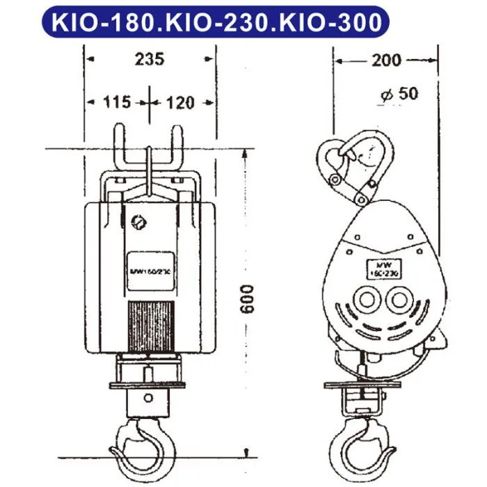 KIO300L - 300KG, 240V 5*60M ROPE - Mini Winch - Portable Lifting Hoist