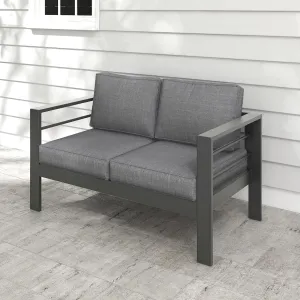Kiss the Water Outdoor Patio Furniture Loveseat Sofa, All-Weather Metal Aluminum Patio Couch with 5" Thick and Soft Cushion and Wide Arm, Outdoor Couch for Balcony, Porch, Backyard