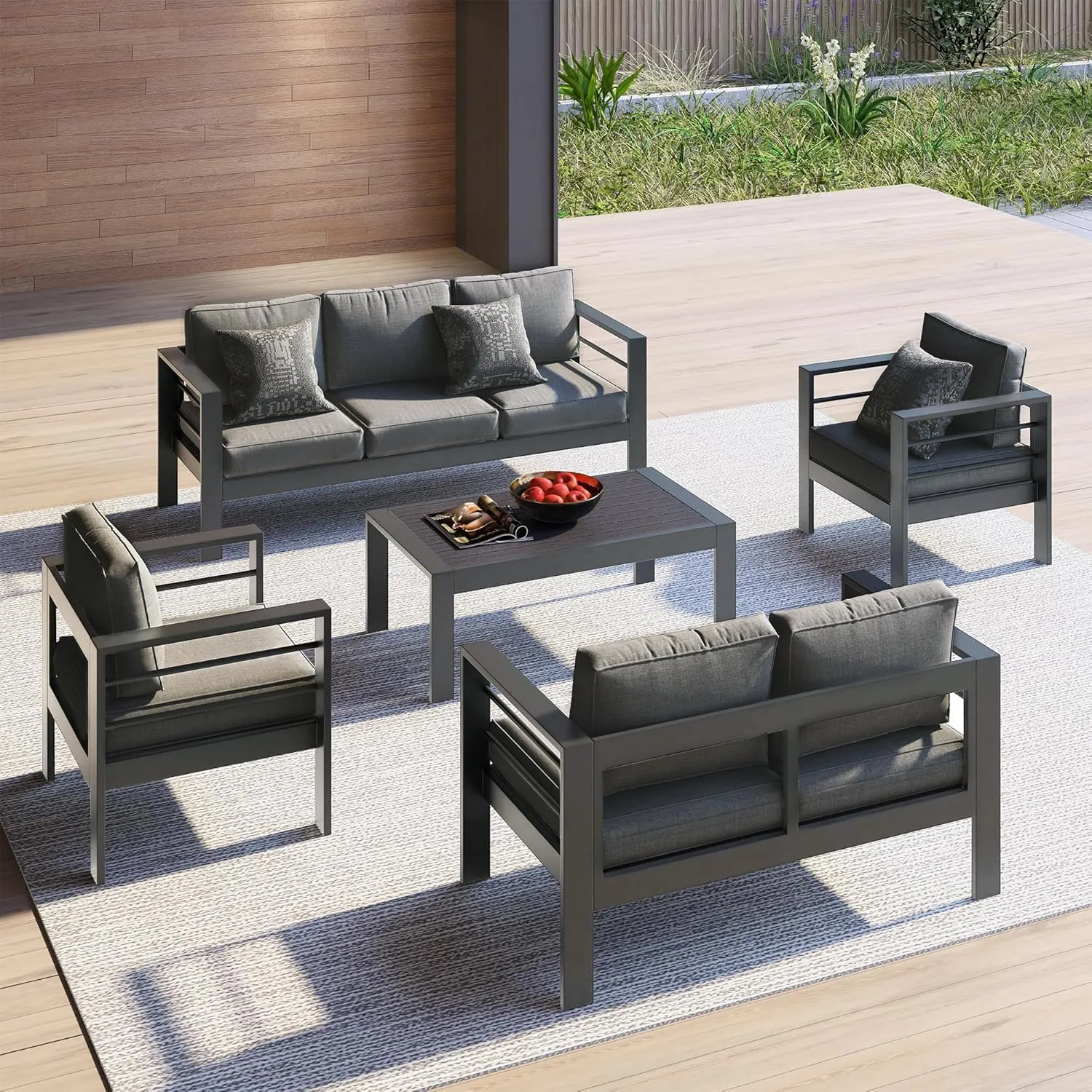 Kiss the Water Outdoor Patio Furniture Loveseat Sofa, All-Weather Metal Aluminum Patio Couch with 5" Thick and Soft Cushion and Wide Arm, Outdoor Couch for Balcony, Porch, Backyard