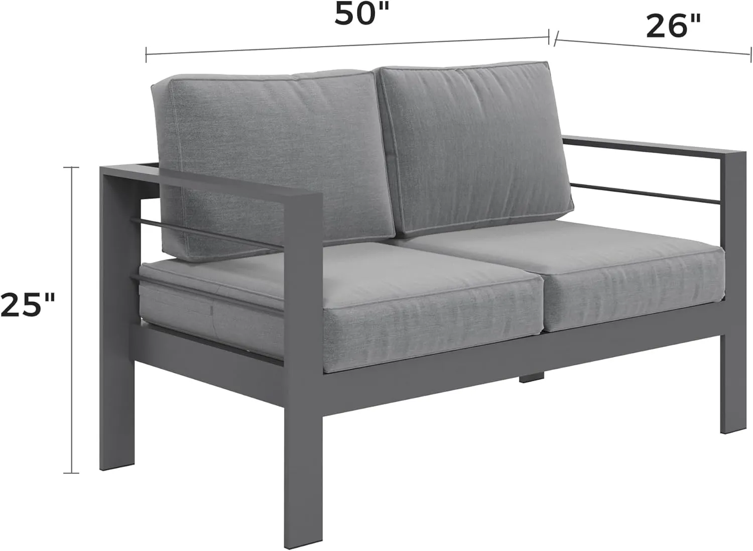 Kiss the Water Outdoor Patio Furniture Loveseat Sofa, All-Weather Metal Aluminum Patio Couch with 5" Thick and Soft Cushion and Wide Arm, Outdoor Couch for Balcony, Porch, Backyard
