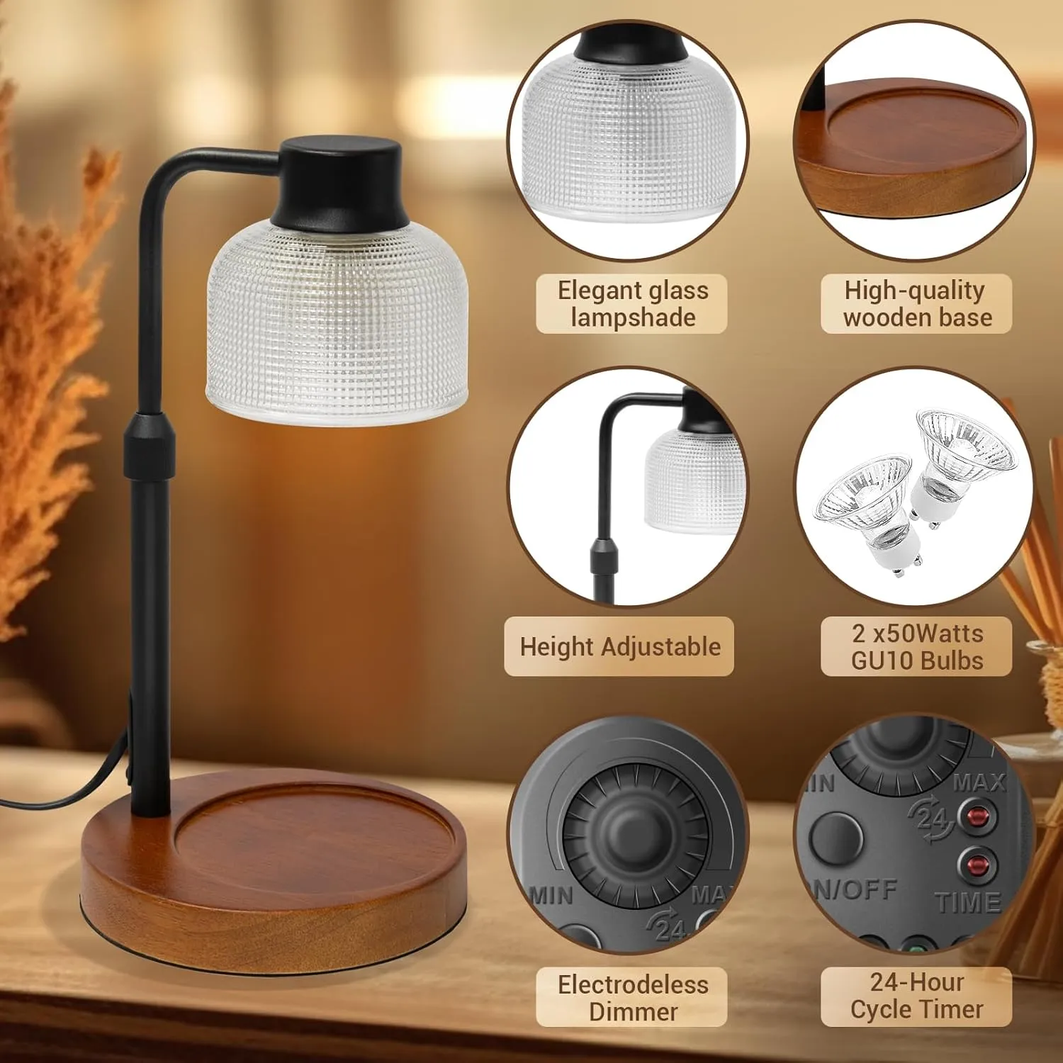 KLL Candle Warmer Lamp with Timer: Birthday Gifts for Women Mom - Wax Warmer Lamp for Jar Candles with 2 Bulbs for Room Decor - House Warming Gifts for New Home