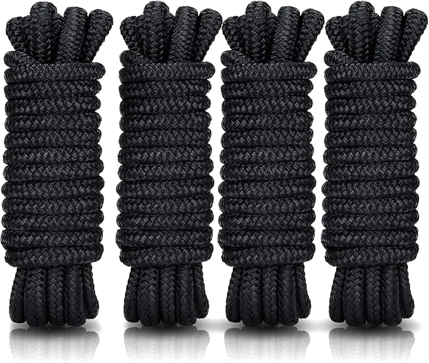Kohree 3/8" x 20' Boat Dock Lines, Pre-Spliped 12" Eyelet Fender Lines, Heavy-Duty Double Braided Nylon Marine Ropes for Mooring, Docking Yacht Pontoon Accessories, 4 Pack, Black