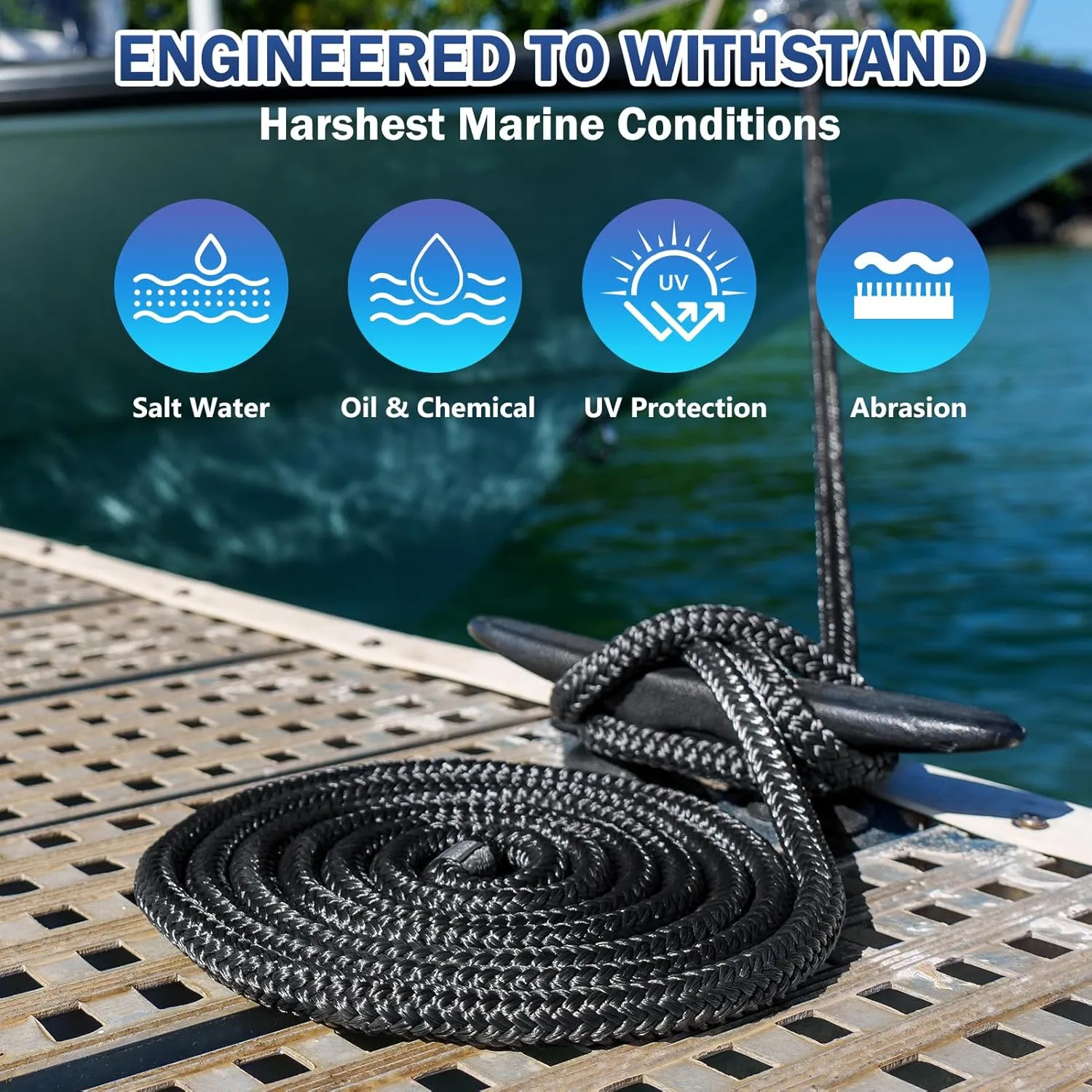 Kohree 3/8" x 20' Boat Dock Lines, Pre-Spliped 12" Eyelet Fender Lines, Heavy-Duty Double Braided Nylon Marine Ropes for Mooring, Docking Yacht Pontoon Accessories, 4 Pack, Black