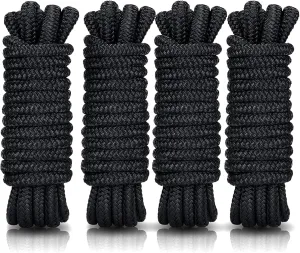 Kohree 3/8" x 20' Boat Dock Lines, Pre-Spliped 12" Eyelet Fender Lines, Heavy-Duty Double Braided Nylon Marine Ropes for Mooring, Docking Yacht Pontoon Accessories, 4 Pack, Black