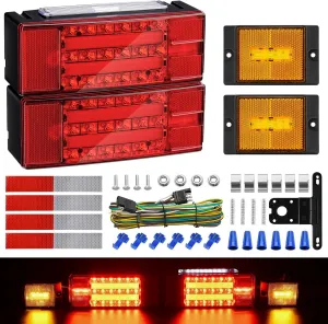 Kohree Submersible LED Trailer Lights Kit, 12V Super Bright Utility Brake Stop Turn License Tail Lights, Rectangular Trailer Lights with Wiring Kit & 2 Marker Lights for Boat RV Truck Over 80 Inches