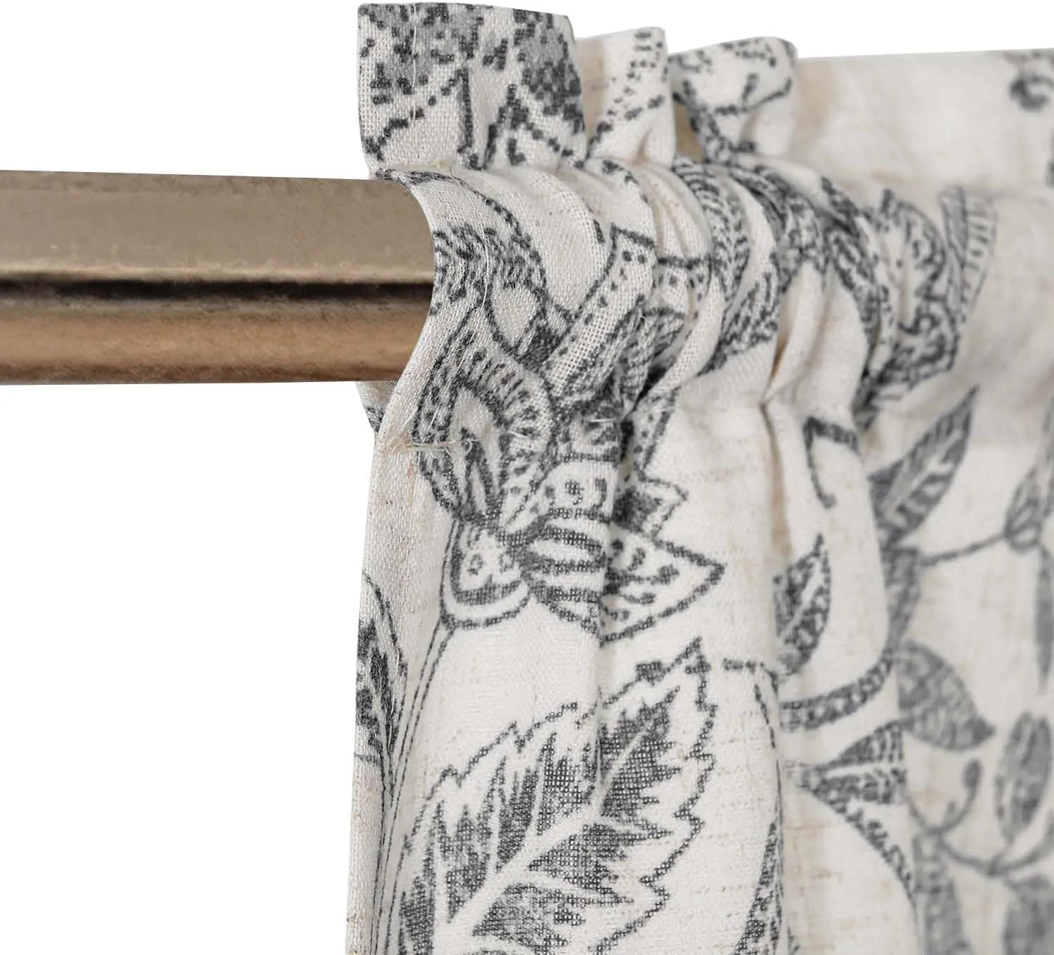 Lazzzy Blue Floral Tie Up Valance Curtain Linen Farmhouse Valance for Kitchen Living Room Bathroom Bedroom Country Valances Window Treatments Small Curtian 20 Inch Rod Pocket 1 Panel,Black on Beige