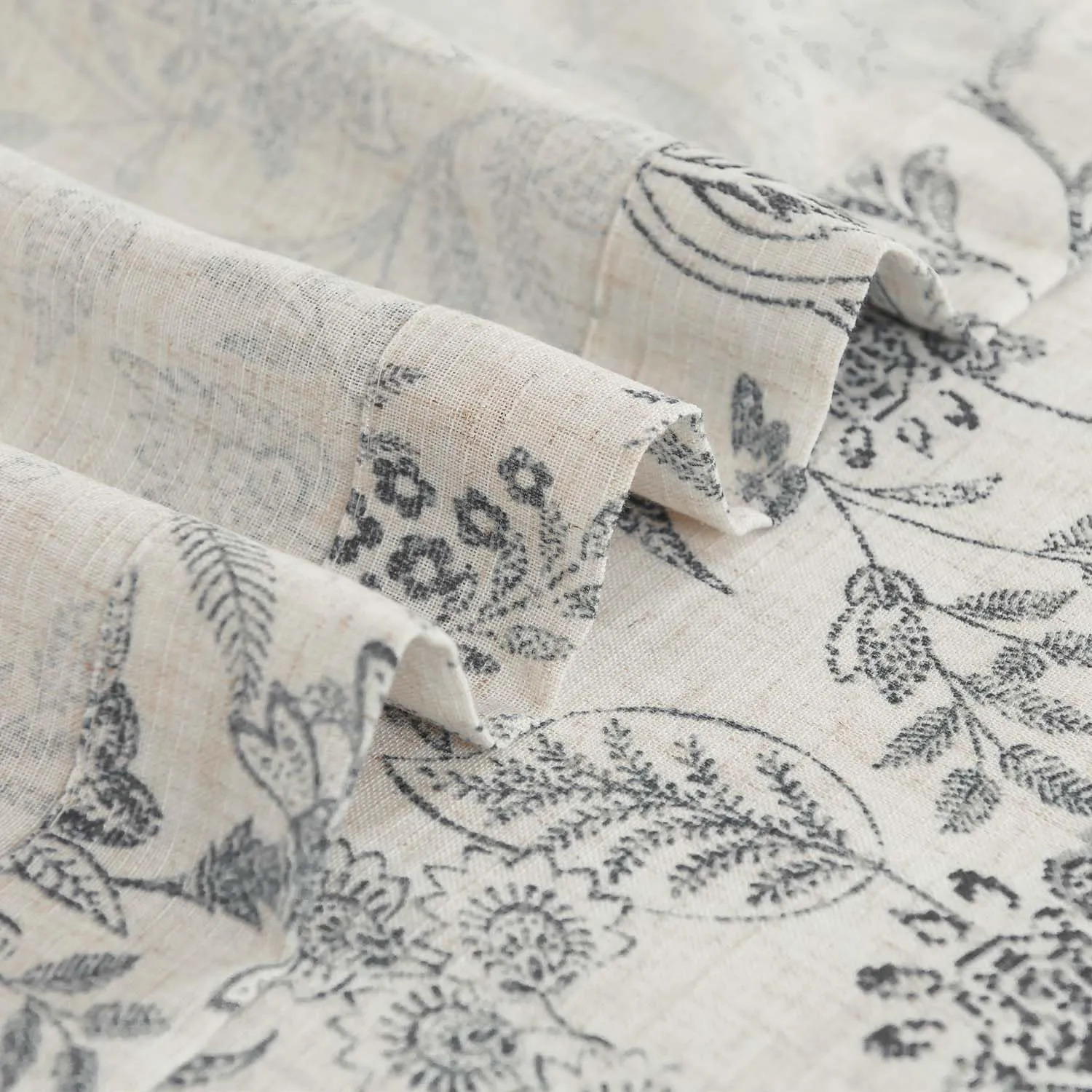 Lazzzy Blue Floral Tie Up Valance Curtain Linen Farmhouse Valance for Kitchen Living Room Bathroom Bedroom Country Valances Window Treatments Small Curtian 20 Inch Rod Pocket 1 Panel,Black on Beige