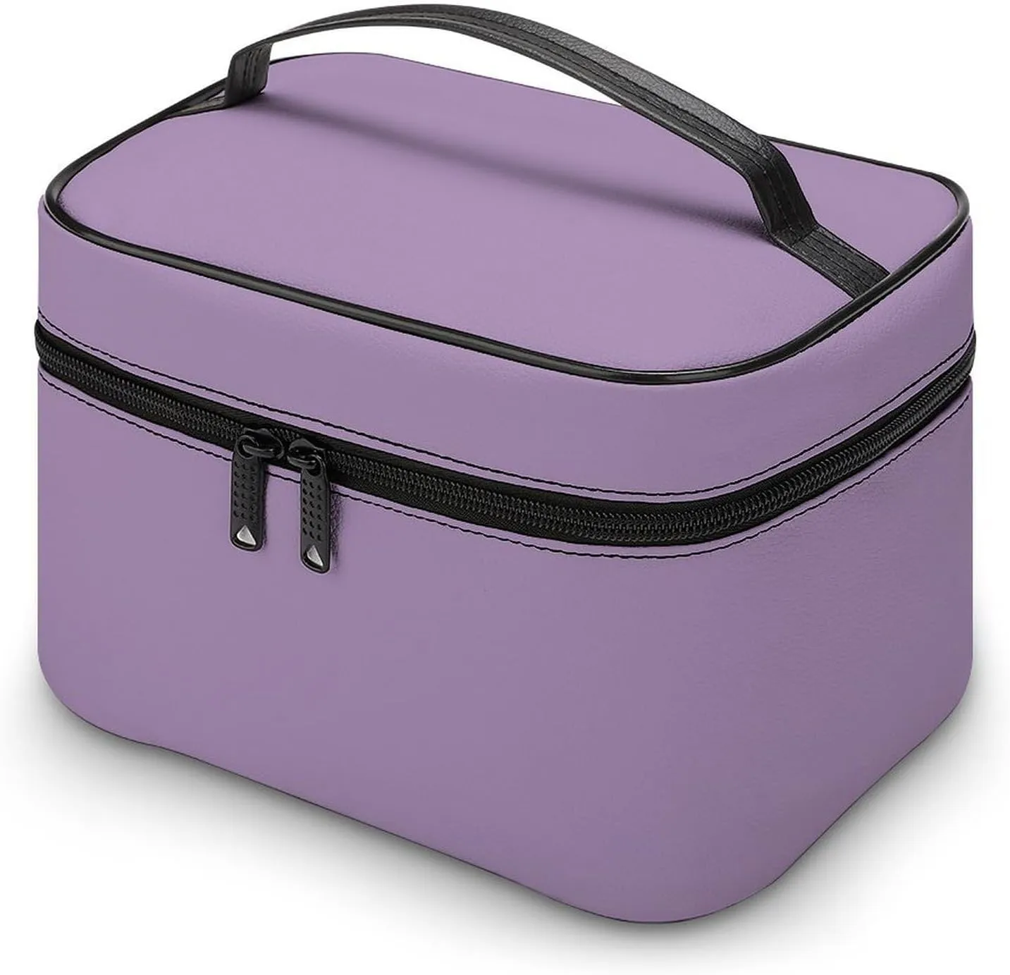 Leather Cosmetic Case, Light Purple Portable Makeup Bag Organizer Large Capacity Travel Toiletry Bag with Zipper