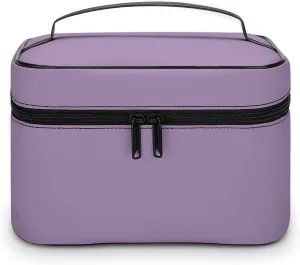Leather Cosmetic Case, Light Purple Portable Makeup Bag Organizer Large Capacity Travel Toiletry Bag with Zipper