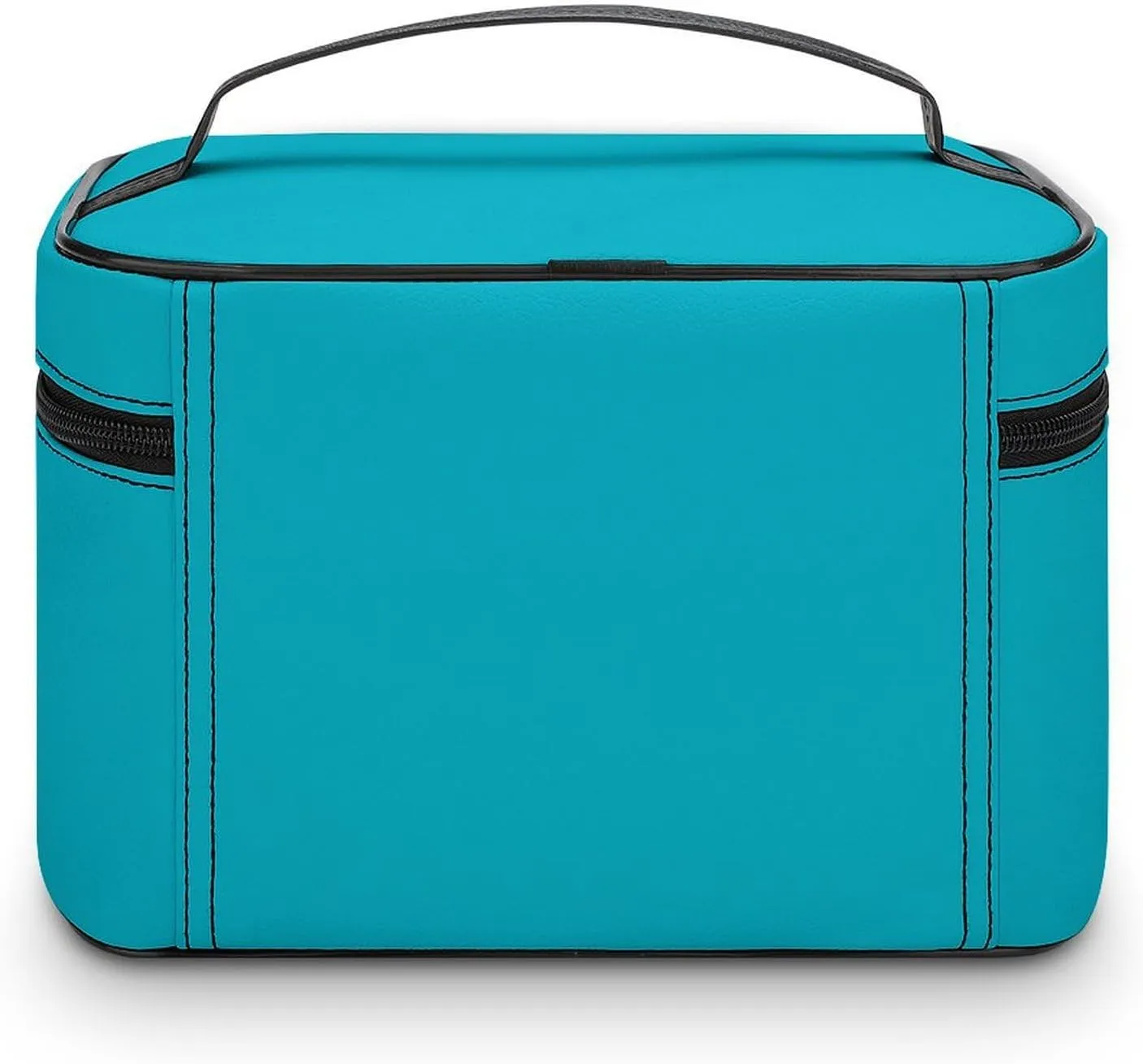 Leather Cosmetic Case, Teal Blue Portable Makeup Bag Organizer Large Capacity Travel Toiletry Bag with Zipper