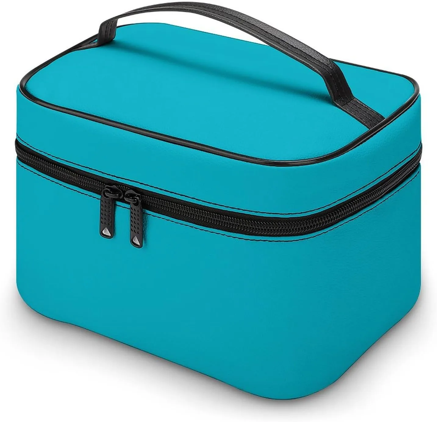 Leather Cosmetic Case, Teal Blue Portable Makeup Bag Organizer Large Capacity Travel Toiletry Bag with Zipper