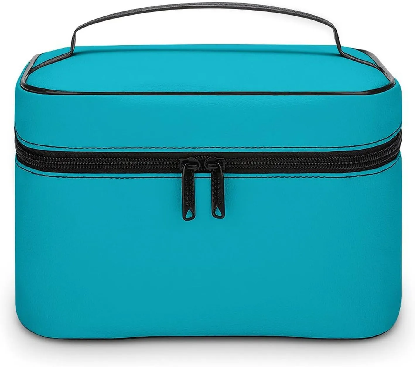 Leather Cosmetic Case, Teal Blue Portable Makeup Bag Organizer Large Capacity Travel Toiletry Bag with Zipper