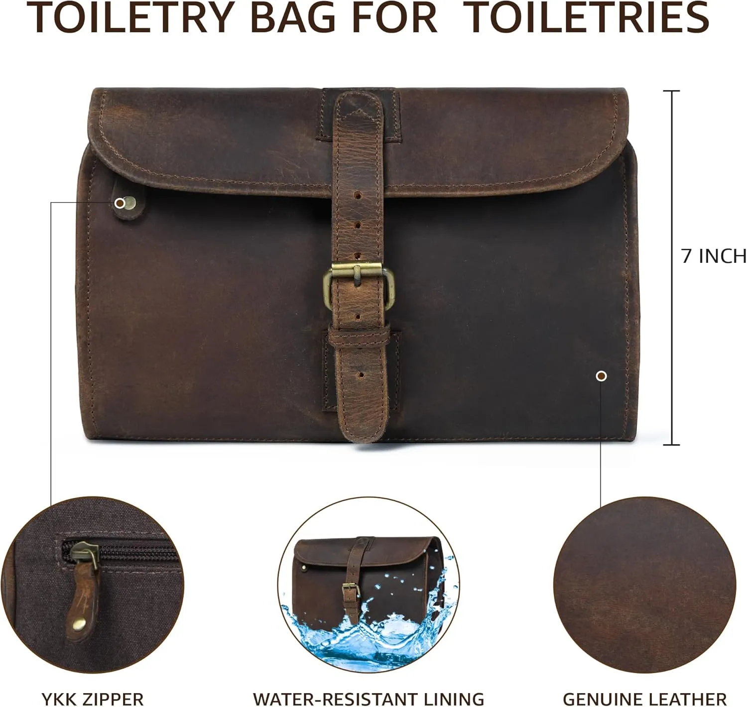 LEATHER VILLAGE Hanging Leather Toiletry Bag for Men & Women, Handcrafted Vintage Cosmetic & Shaving Organizer Travel Dopp Kit Shower Bag - Brown