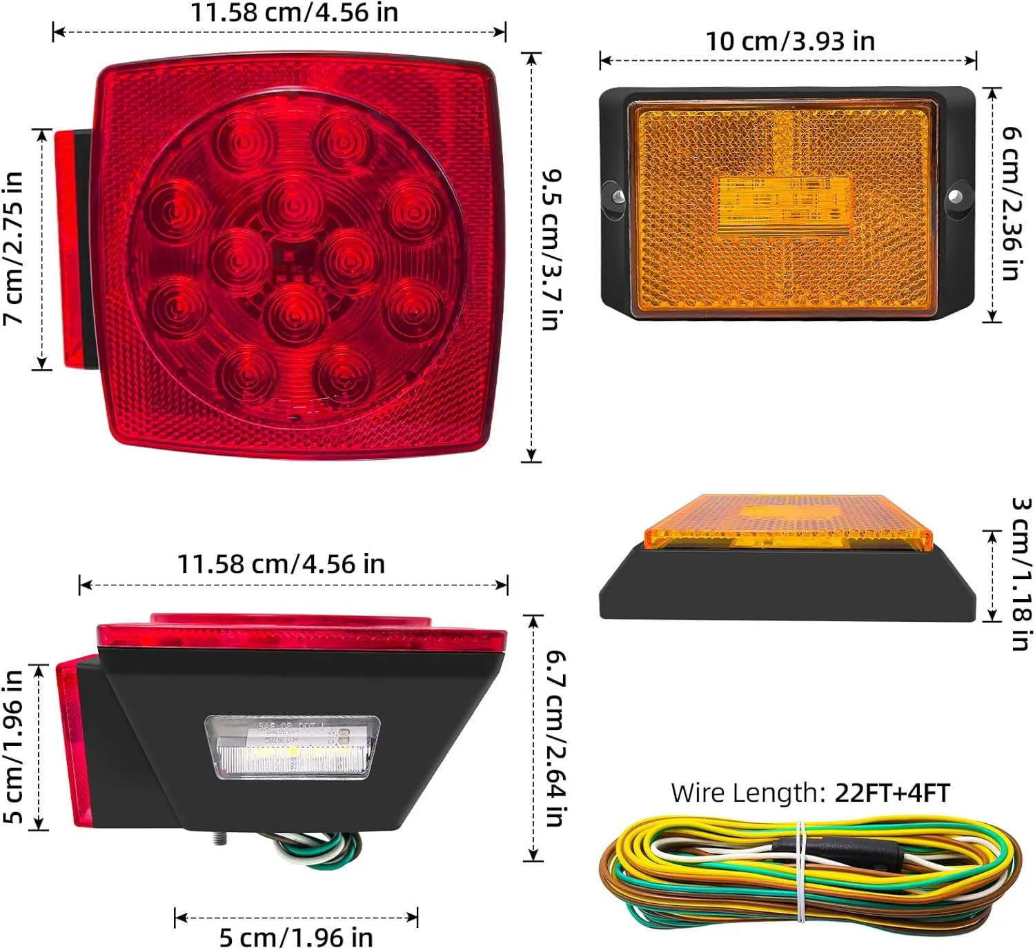 LED Red Tail Trailer Light kit, Wiring Harness,Waterproof,Submersible,Side Marker Stop Brake Turn Signal Reverse For Bus Lorry Camper Boat Truck RV Pickup Golf Cart Motorcycle(Light kit)