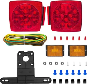 LED Red Tail Trailer Light kit, Wiring Harness,Waterproof,Submersible,Side Marker Stop Brake Turn Signal Reverse For Bus Lorry Camper Boat Truck RV Pickup Golf Cart Motorcycle(Light kit)