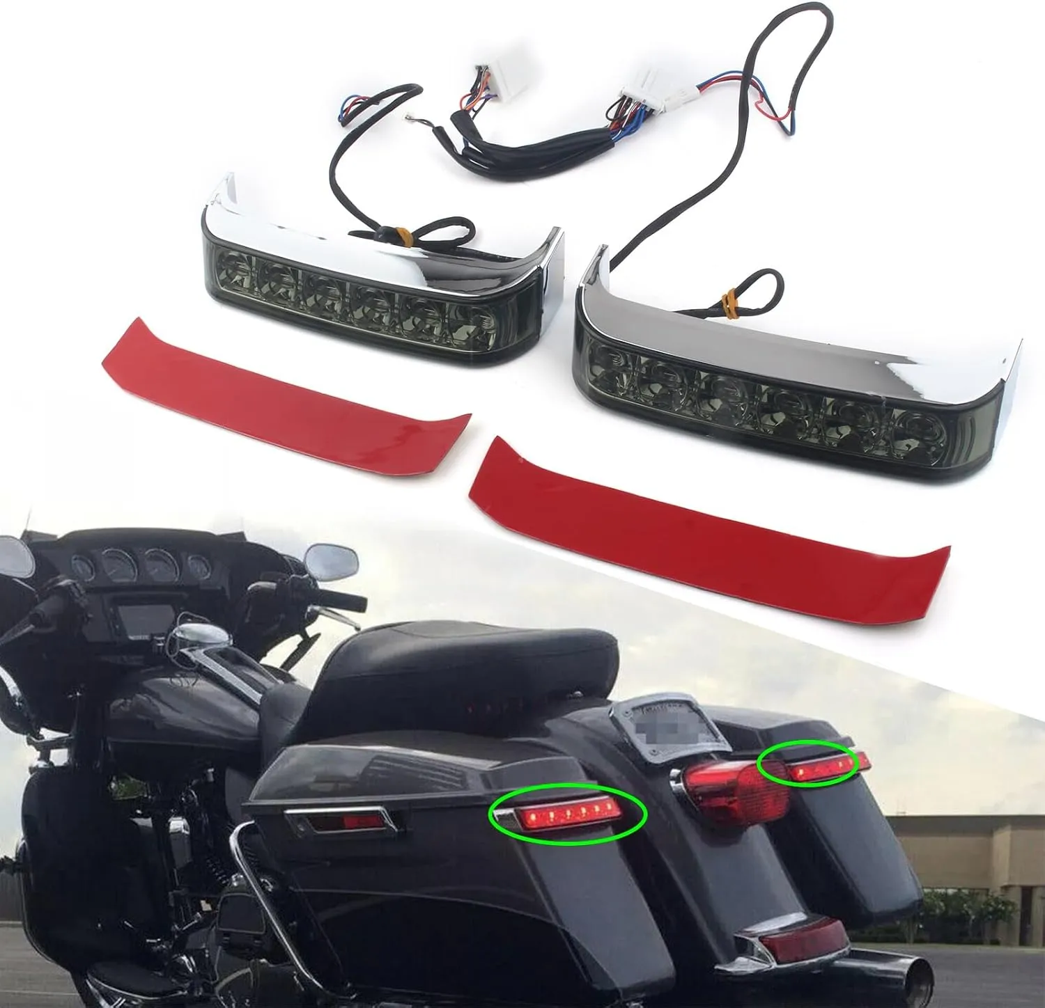 LED Saddlebag Tail Light Saddle Bag LED Run Brake Turn Lamp Light Compatible with Harley Touring Road Glide Ultra Classic FLHT FLHTK FLTR 1997-2013 (Chrome Smoke)
