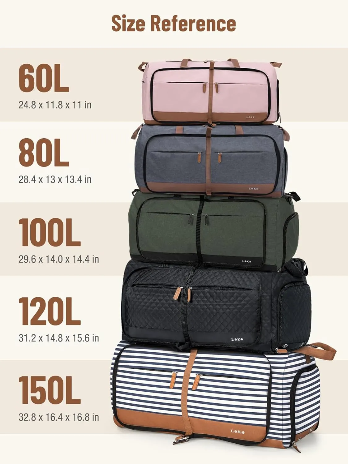 Lekesky Foldable Travel Duffel Bag for Women, 80L Large Duffle Bag with Separate Shoes Compartments & Straps, Carry On Weekend Bag for Women, Hospital, Overnight(Polka Dots)