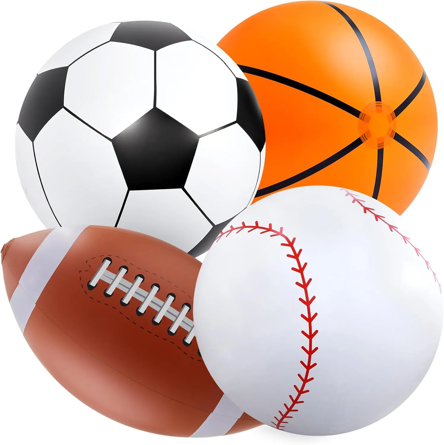 Lewtemi 4 Pcs 27 Inch Giant Inflatable Sports Balls Large Inflatable Beach Ball Inflatable Baseballs Soccer Ball Basketball Footballs for Sports Birthday Party Favor