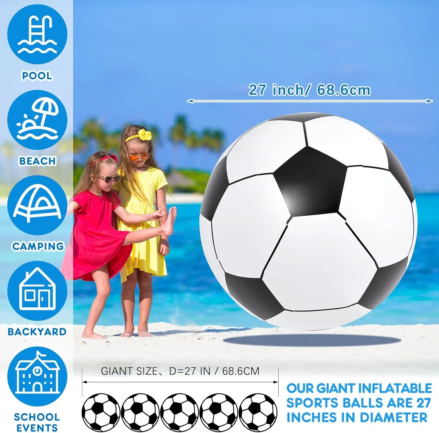 Lewtemi 4 Pcs 27 Inch Giant Inflatable Sports Balls Large Inflatable Beach Ball Inflatable Baseballs Soccer Ball Basketball Footballs for Sports Birthday Party Favor