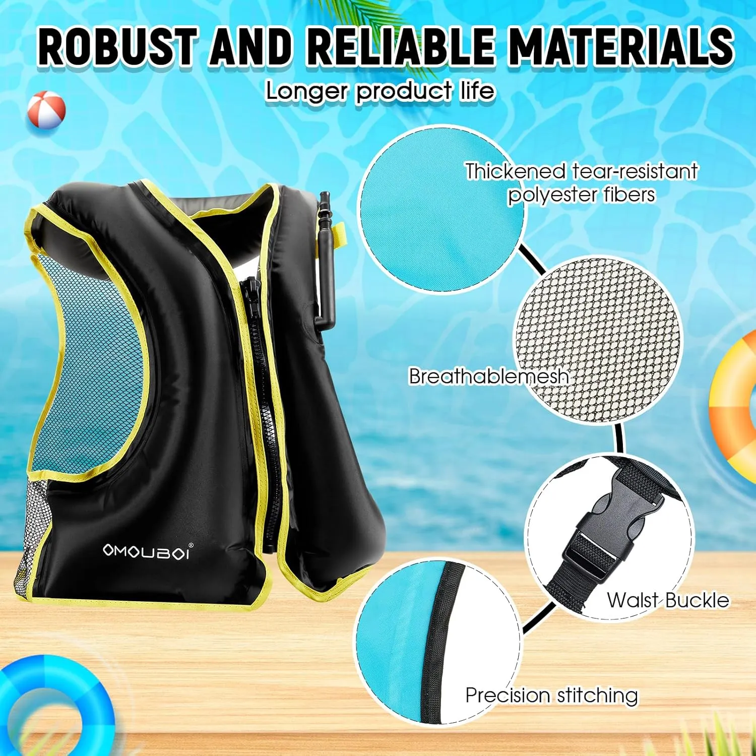 Leyndo 2 Pcs Inflatable Snorkel Vest for Adult, Portable Lightweight Inflatable Jacket for Women Men Snorkeling Kayaking Canoeing Swimming, Suitable for 90-220lbs
