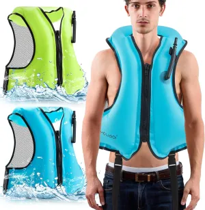 Leyndo 2 Pcs Inflatable Snorkel Vest for Adult, Portable Lightweight Inflatable Jacket for Women Men Snorkeling Kayaking Canoeing Swimming, Suitable for 90-220lbs