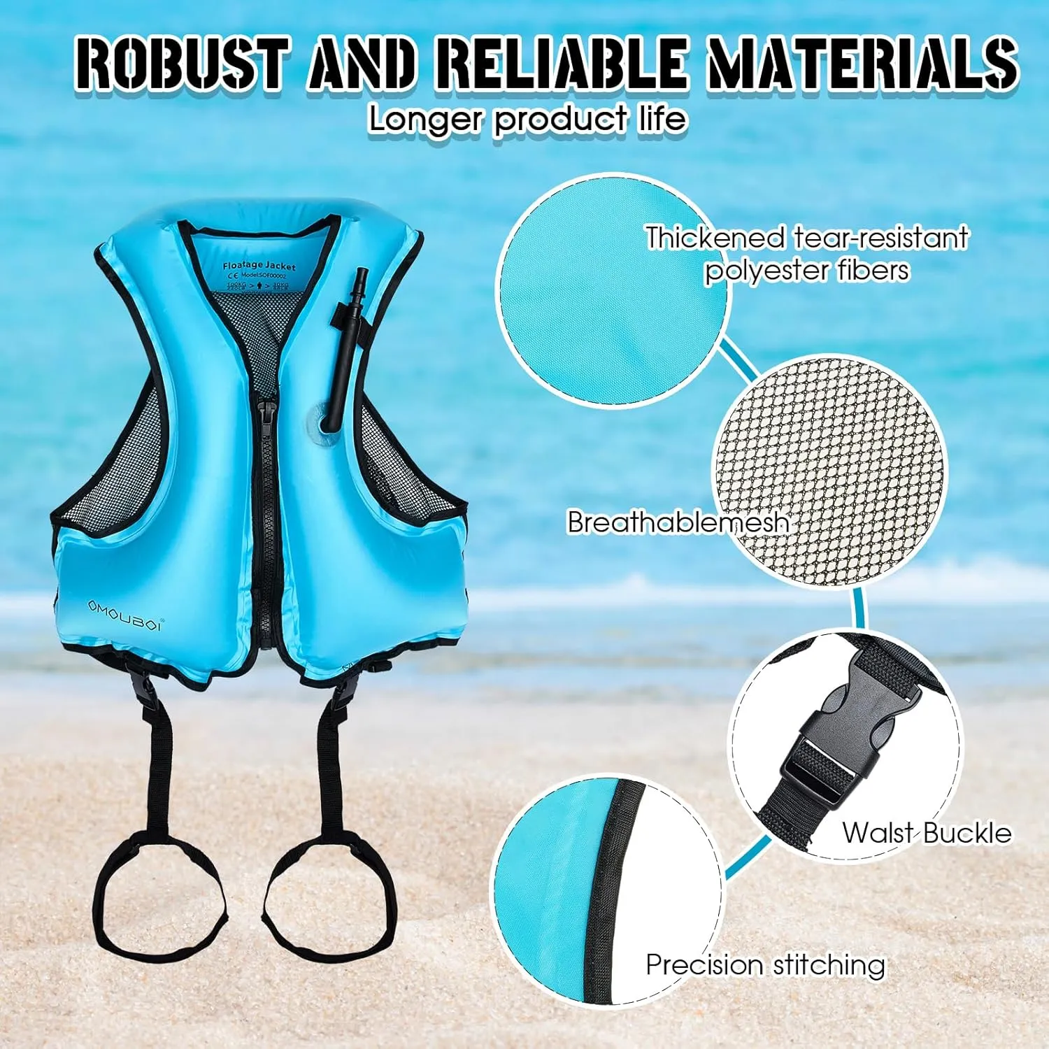 Leyndo 2 Pcs Inflatable Snorkel Vest for Adult, Portable Lightweight Inflatable Jacket for Women Men Snorkeling Kayaking Canoeing Swimming, Suitable for 90-220lbs