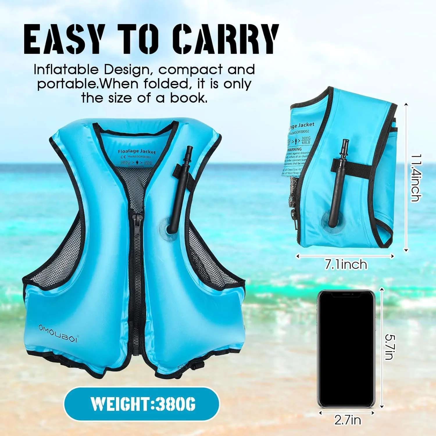 Leyndo 2 Pcs Inflatable Snorkel Vest for Adult, Portable Lightweight Inflatable Jacket for Women Men Snorkeling Kayaking Canoeing Swimming, Suitable for 90-220lbs
