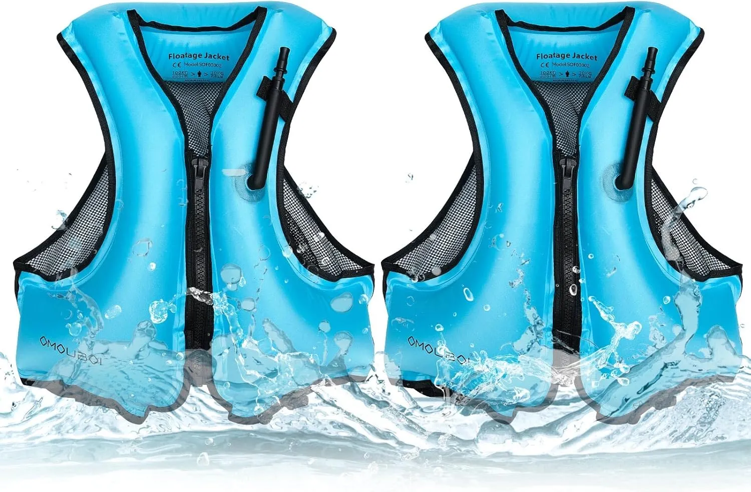 Leyndo 2 Pcs Inflatable Snorkel Vest for Adult, Portable Lightweight Inflatable Jacket for Women Men Snorkeling Kayaking Canoeing Swimming, Suitable for 90-220lbs
